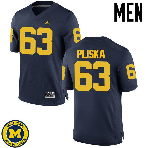 Mens Michigan Wolverines #63 Ben Pliska Navy Embroidery Jersey